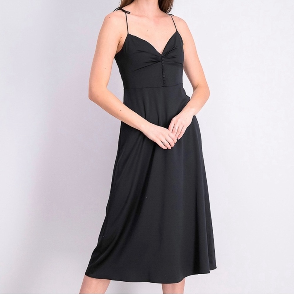 Danielle Bernstein Black Satin Midi Slip Dress